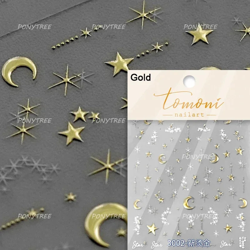 Romantic Purple Star Moon Butterfly Bowknot Retro Water Drop Gem Starburst Adhesive Nail Art Stickers Starlight Manicure Decals (ONLINE ORDER ONLY)