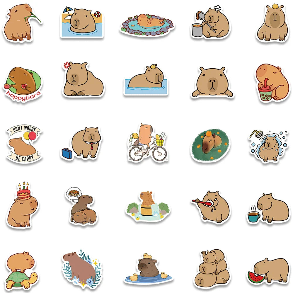 50pcs Cute Cartoon Animals Capybara Stickers Kids Gift For Laptop Luggage Phone Notebook Waterproof Graffiti Bicycle Decals (ONLINE ORDER ONLY)