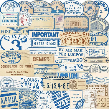 10/30/50PCS Vintage Blue Stub PVC Sticker Aesthetic Decoration Scrapbooking Korean Stationery Hand Accounting Supplies for Kids (Online Order Only)