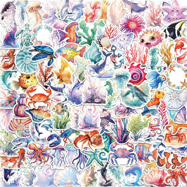 10/30/50/100pcs Funny Marine Organism Jellyfish Dolphin Cartoon Stickers Notebook Laptop Phone Suitcase Decoration Sticker Toys (ONLINE ORDER ONLY)