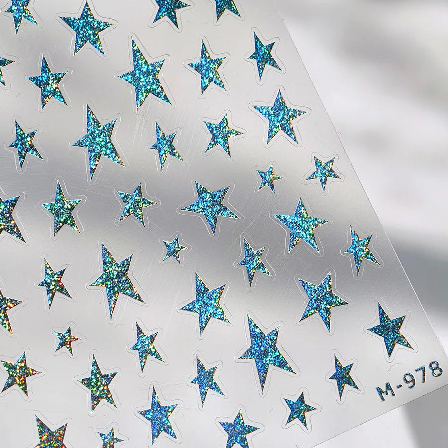 Sparkle Laser Silver Starburst Five-pointed Star Geometric Tiny Spot Romantic 5D Self Adhesive Nail Art Stickers Manicure Decals (ONLINE ORDER ONLY)