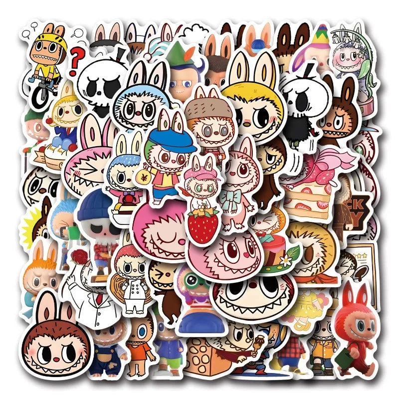Labubu Cartoon Stickers Pack - Suitcase, Water Cup, Phone, Laptop, Car, Scooter, Fridge Decor (Online Order Only)