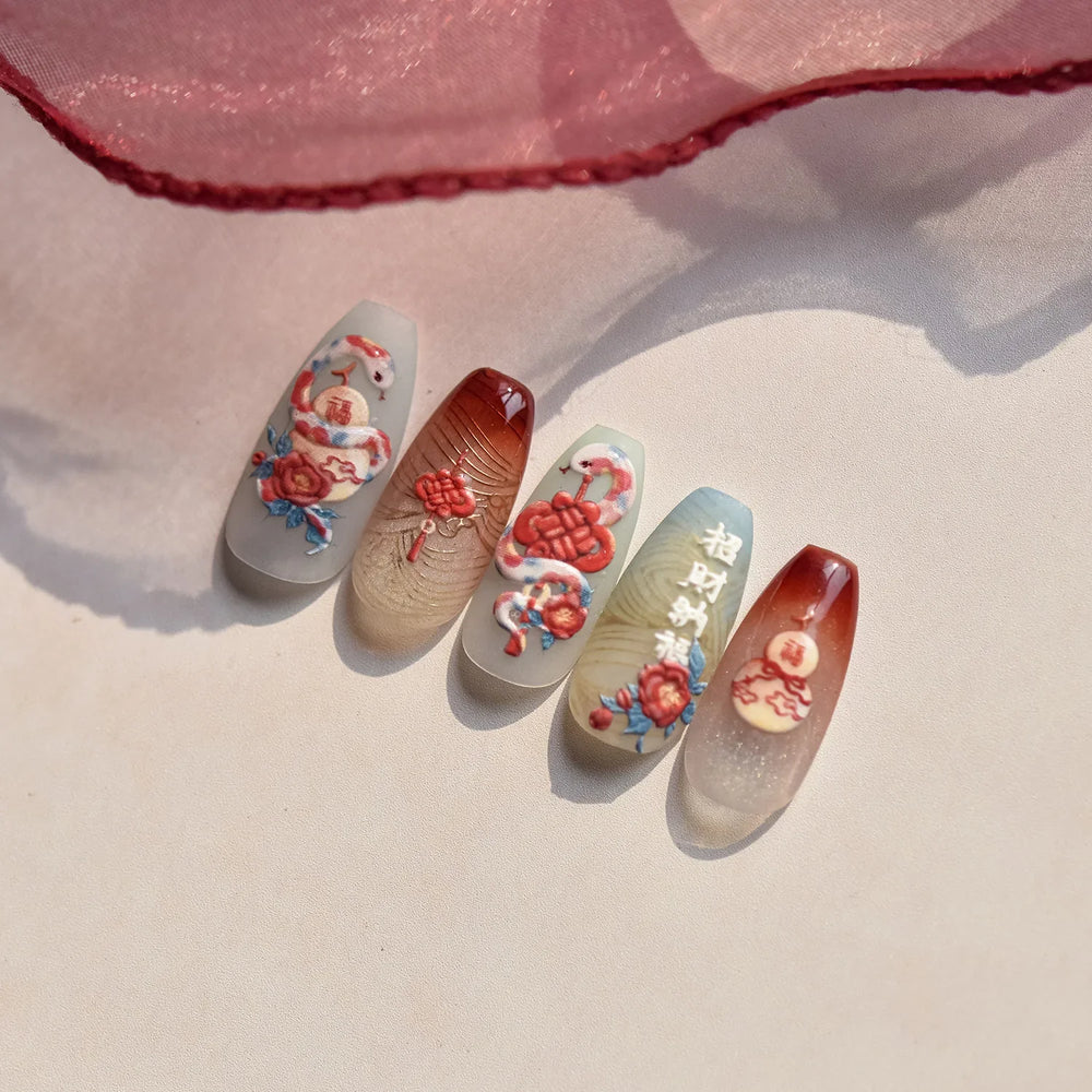 Snake Rose  Flower Chinese Knot Calabash Gourd Peony Good Fortune Self Adhesive Nail Art Stickers Manicure Decals Nail Supplies (ONLINE ORDER ONLY)