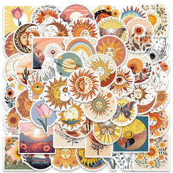 50PCS Boho Moon Sun Flower Stickers Waterproof Decals for Laptop Scrapbooking (ONLINE ORDER ONLY)