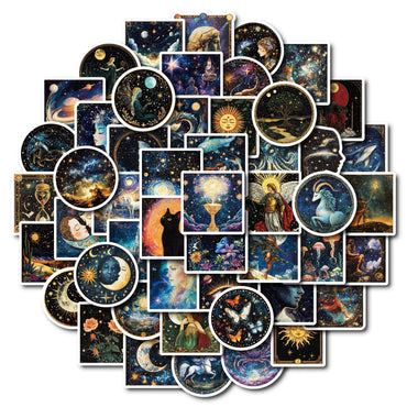 10/50pcs Aesthetic Mysterious Galaxy Dark Universe Planet Moon Stickers Graffiti Decals Laptop Fridge Phone Waterproof sticker (ONLINE ORDER ONLY)