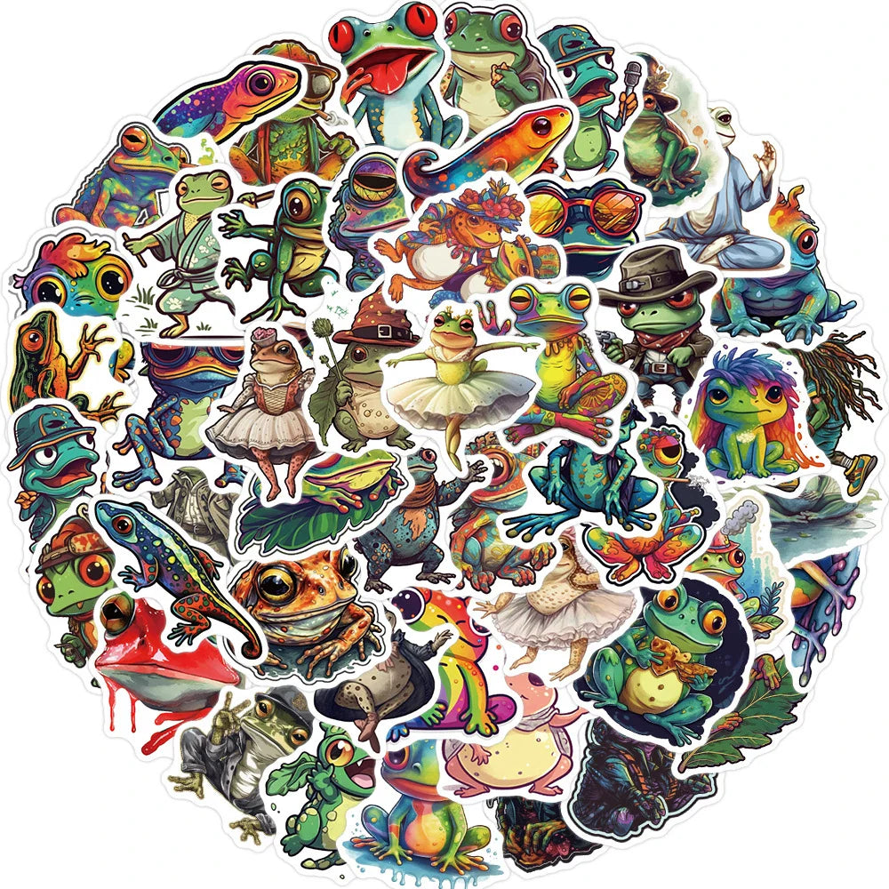 10/30/50pcs Cool Funny Psychedelic Frog Stickers Waterproof Decals Kids Toy Skateboard Laptop Motorcycle Car Decoration Sticker (ONLINE ORDER ONLY)