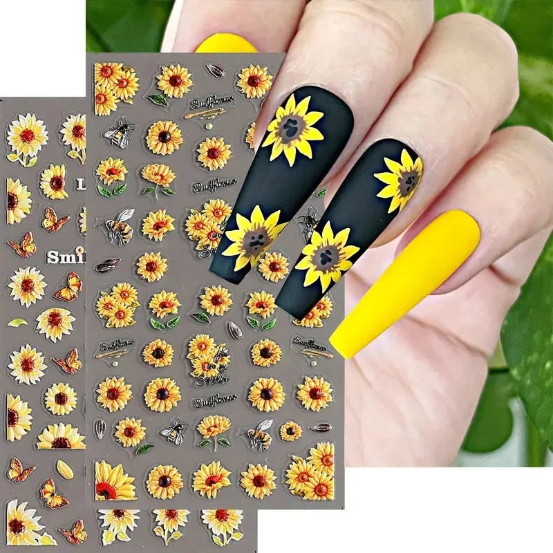 1pc Chic Sunflower 5D Nail Art Stickers Self-Adhesive Waterproof & Sustainable Decals for DIY Manicure Perfect for All Seasons * (ONLINE ORDER ONLY)