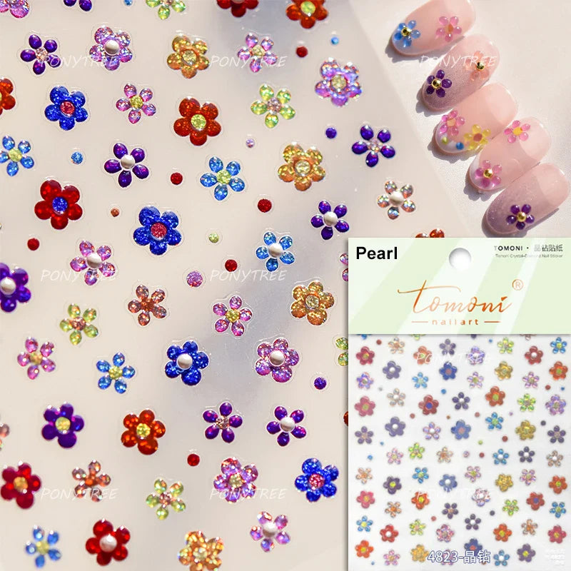 Cherry Blossom Dance Flower Gradient Petal Hot Stamping Laser Pink Adhesive Nail Art Stickers Special Process Manicure Decals (ONLINE ORDER ONLY)
