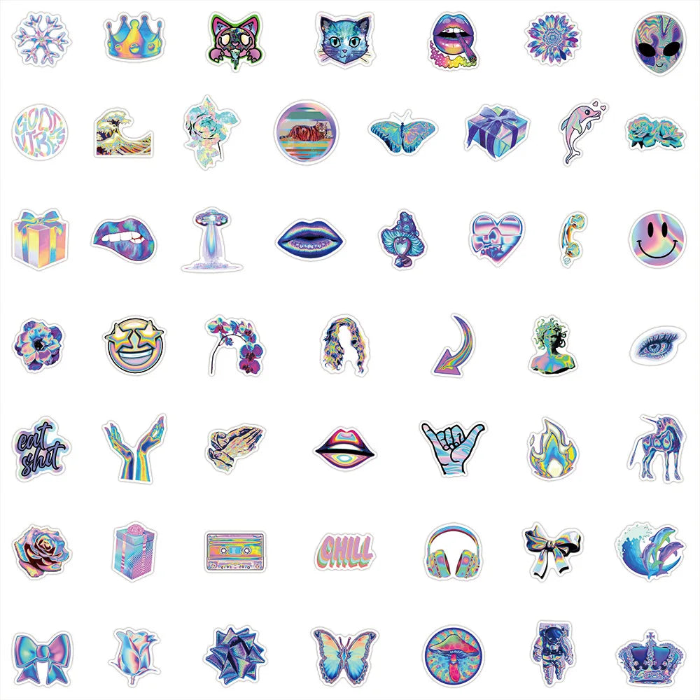 10/30/50PCS Mixed Cartoon Holographic Laser Cool Stickers Aesthetic Decal Skateboard Phone Car Luggage Sticker Kid Classic Toy (ONLINE ORDER ONLY)
