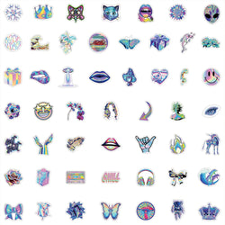 10/30/50PCS Mixed Cartoon Holographic Laser Cool Stickers Aesthetic Decal Skateboard Phone Car Luggage Sticker Kid Classic Toy (ONLINE ORDER ONLY)