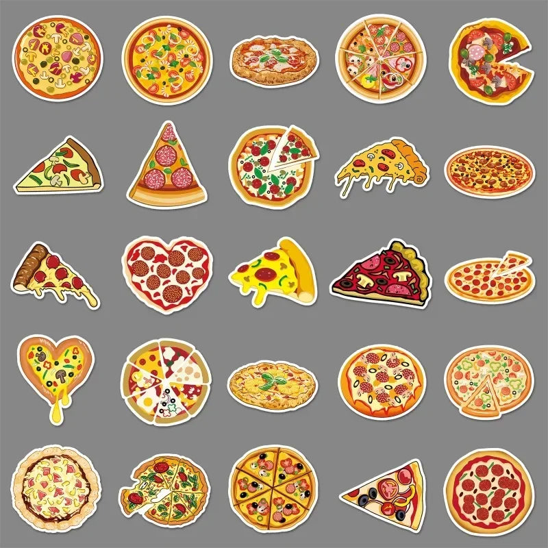 10/50Pcs Colorful Pizza Cartoon Food Personalized Children's Decoration Water Cup Luggage Phone Case Suitcase Waterproof Sticker (ONLINE ORDER ONLY)