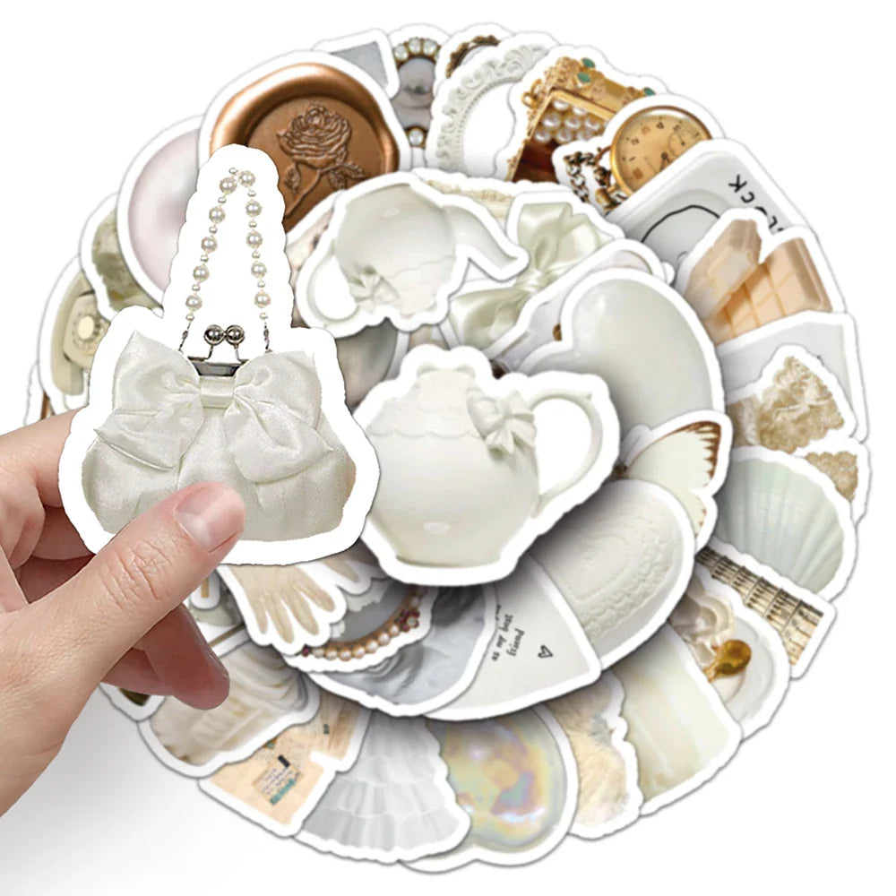 10/30/50PCS Cute White Stickers Aesthetic Ins Style Cartoon Graffiti Toys Waterproof Phone Notebook Bike Suitcase Fridge Decals (ONLINE ORDER ONLY)