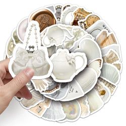 10/30/50PCS Cute White Stickers Aesthetic Ins Style Cartoon Graffiti Toys Waterproof Phone Notebook Bike Suitcase Fridge Decals (ONLINE ORDER ONLY)