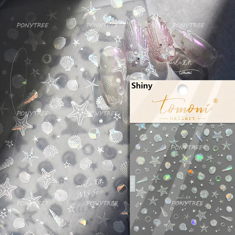 Romantic Mermaid Tail Water Bubbles Seahorse Shell Starfish Coral Pearl Pendant Self Adhesive Nail Art Stickers Manicure Decals (Online Order Only)