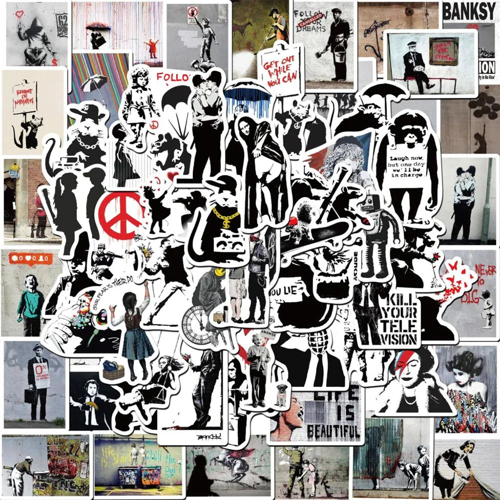 50Pcs Banksy Stickers banksy art graffiti Stickers for DIY Luggage Laptop Skateboard Motorcycle Bicycle Sticker (ONLINE ORDER ONLY)