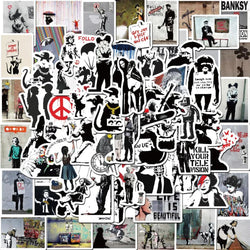 50Pcs Banksy Stickers banksy art graffiti Stickers for DIY Luggage Laptop Skateboard Motorcycle Bicycle Sticker (ONLINE ORDER ONLY)
