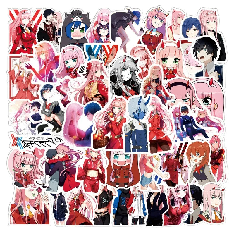 50pcs Darling in The Franxx Anime Stickers for Laptop, Phone, Car, Scooter, Suitcase, Water Bottle, Stationery, Refrigerator Decoration (Online Order Only)