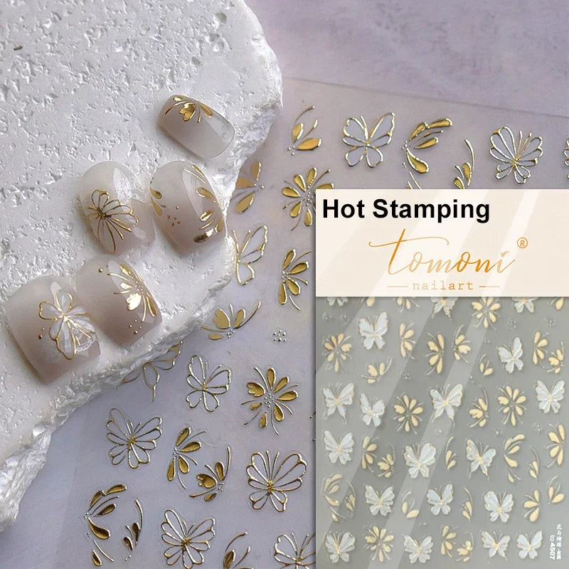 Charming Beautiful Black White Small Butterfly Flower Petal Love Heart Bowknot 5D Self Adhesive Nail Art Sticker Manicure Decals (Online Order Only)