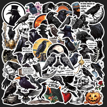 50pcs Black Crow Graffiti Stickers for Helmet, Wall, Desktop Decoration, DIY Wholesale (ONLINE ORDER ONLY)