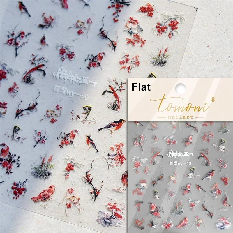 Pale Flower Bouquet Label Bowknot Stationery Sunflower Daisy Leaf 3D Self Adhesive Nail Art Stickers Rhinestone Manicure Decals (Online Order Only)
