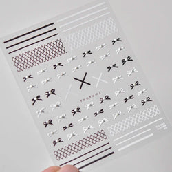 French Style Geometric Black White Square Grid Rhombus Stripe 3D Self Adhesive Nail Art Stickers Shiny Rhinestone Manicure Decal (ONLINE ORDER ONLY)