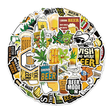 50pcs Funny Cartoon Beer Stickers For Luggage Guitar Phone Skateboard Vinyl Waterproof Graffiti Car Laptop Decals (ONLINE ORDER ONLY)