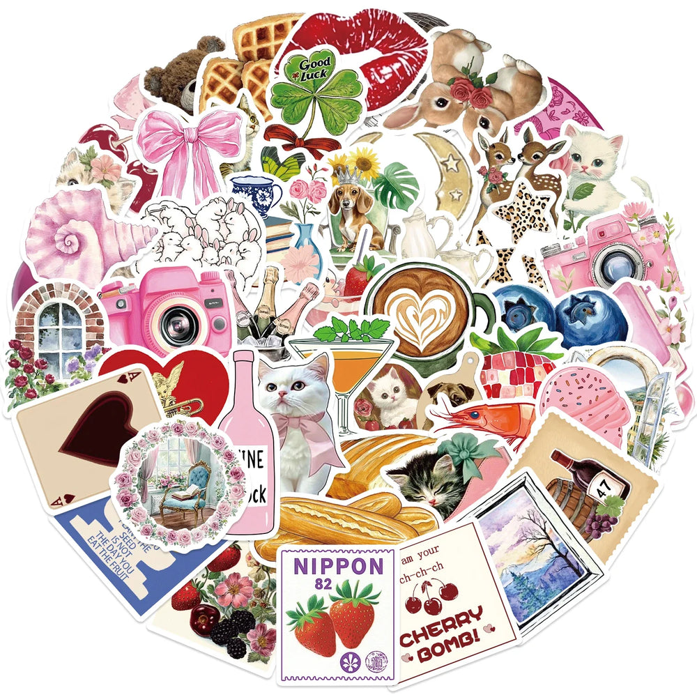 50PCS Aesthetic Pinterest Sticker Cartoon Aesthetic Cute Decals Laptop Notebook Phone Decoration Fashion Sticker (ONLINE ORDER ONLY)