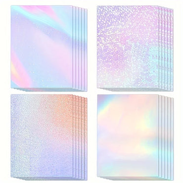 24 sheets of holographic stickers, clear vinyl self-adhesive for photos, pictures, cards, crafts (A4 size/4 styles) (Online Order Only)
