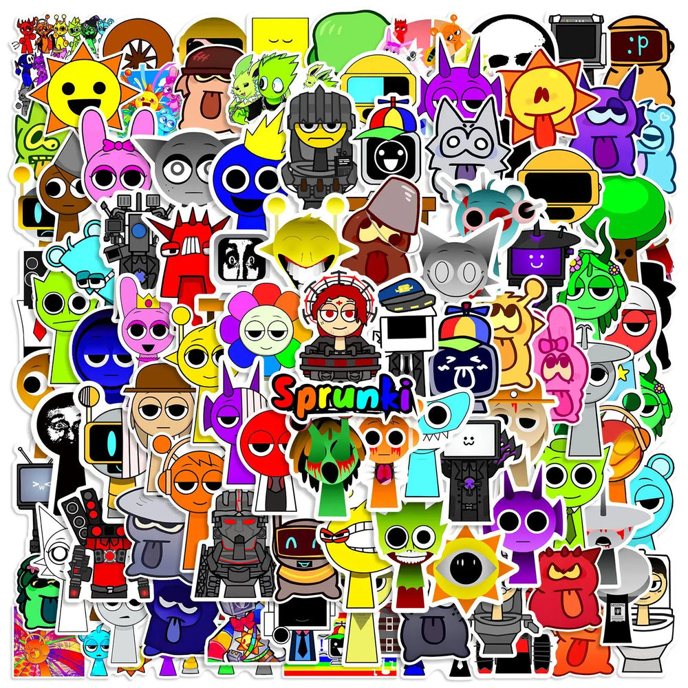 Incredibox Sprunki Cartoon Stickers: 10/30/50/100PCS for Fridge, Laptop, Luggage, Skateboard, Graffiti (Online Order Only)