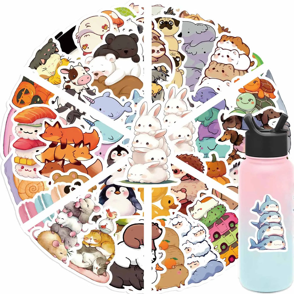 60pcs Cartoon Fun Animal Sticker Toy Skateboard Guitar Computer Refrigerator Desk Personality Graffiti Creative Decoration (ONLINE ORDER ONLY)