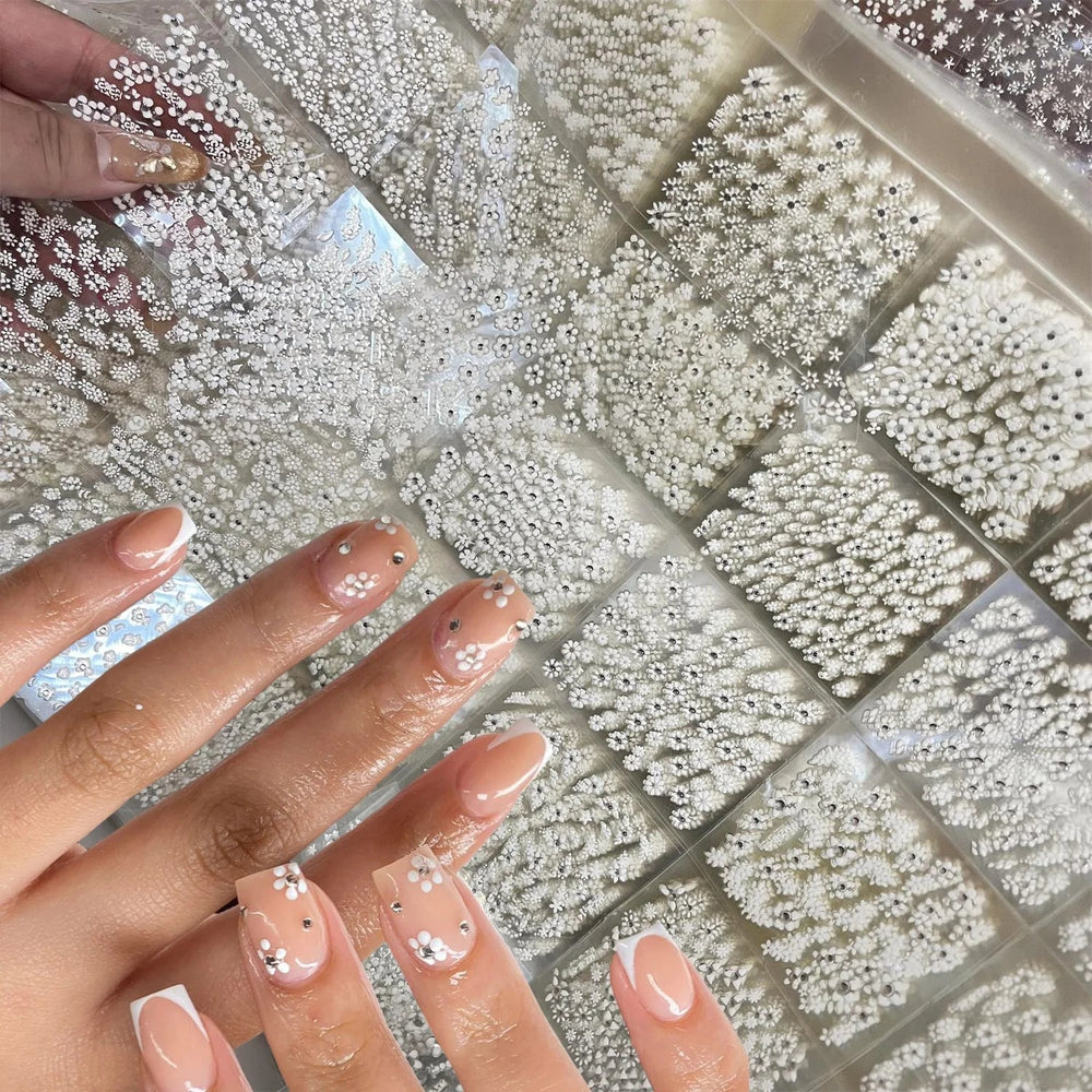 30 Sheets Cherry Blossom Nail Art Stickers White Flower Self-Adhesive Nail Decals with Assorted Floral Patterns for Manicuring * (Online Order Only)
