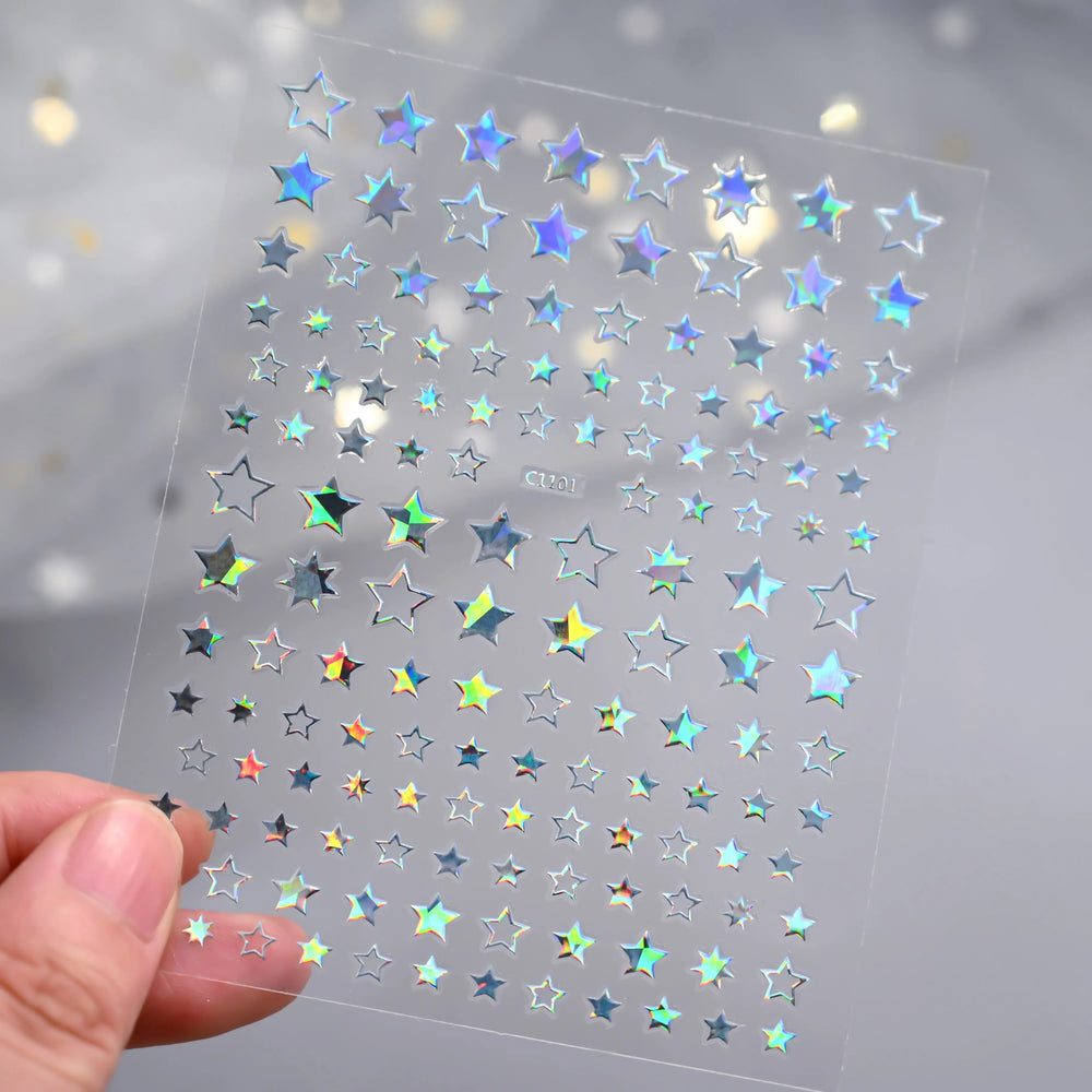 9Pcs 3D Sliver Stars Nails Stickers Bronzing Star Nail Art Decals For DIY Nail Art Decoration Self Adhesive Nail Manicure Parts* (Online Order Only)