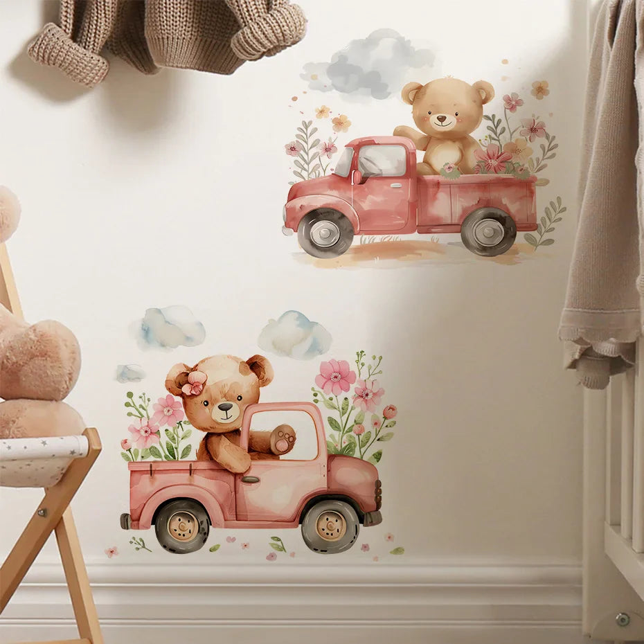 Cartoon Bear Flower Wall Stickers for Kids Room Decor (Online Order Only)