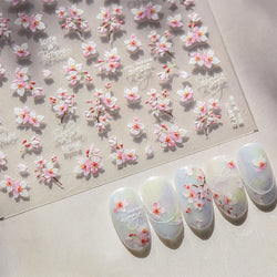 Flowers Blooming Cherry Blossom Sakura Living Peach Branch 5D Soft Relief Spring Adhesive Nail Art Sticker Chic Manicure Decals (ONLINE ORDER ONLY)