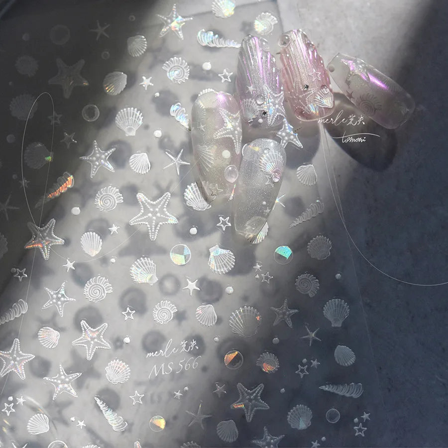 Summer Beach Ocean Shell Starfish Clams Conch Stars Sea Bubble Seasnail Soft Relief Decoration Nail Art Stickers Manicure Decals (ONLINE ORDER ONLY)