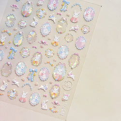 Flower Garland Lovely Bunny Rabbit Floral Wreath Bowknot Frame Spring Charm Heart 5D Adhesive Nail Art Stickers Manicure Decals (ONLINE ORDER ONLY)