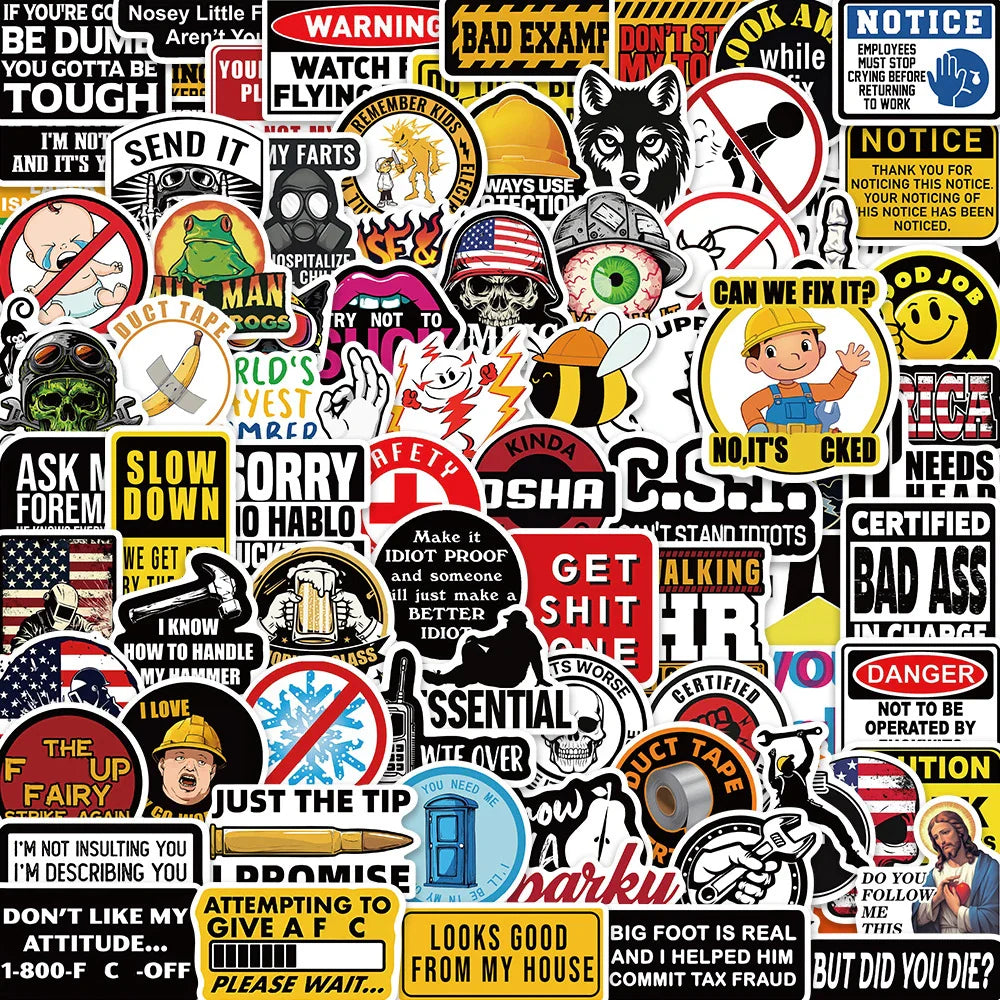 Funny Safety Hat Stickers Slogan Decals Waterproof Helmet Graffiti Gifts (Online Order Only)