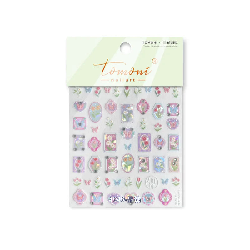 Retro Tulip Flowers Daisy Photo Frame Geometric Border Bowknot Butterfly Soft Relief Adhesive Nail Art Stickers Manicure Decals (ONLINE ORDER ONLY)