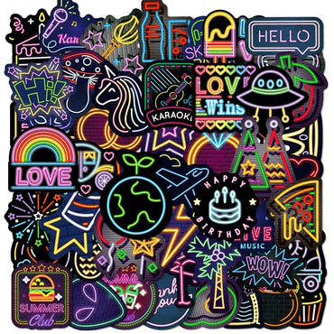 10/30/50PCS Cartoon Mixed Neon PVC Sticker Aesthetic DIY Decoration Scrapbooking Korean Stationery School Supplies for Kids (ONLINE ORDER ONLY)
