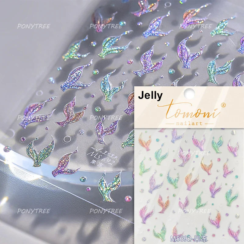 Shiny Mermaid Tail Fish Tail Sea Wave Jelly Spoondrift Shell Starfish Ocean Romantic Delicate Nail Art Stickers Manicure Decals (ONLINE ORDER ONLY)