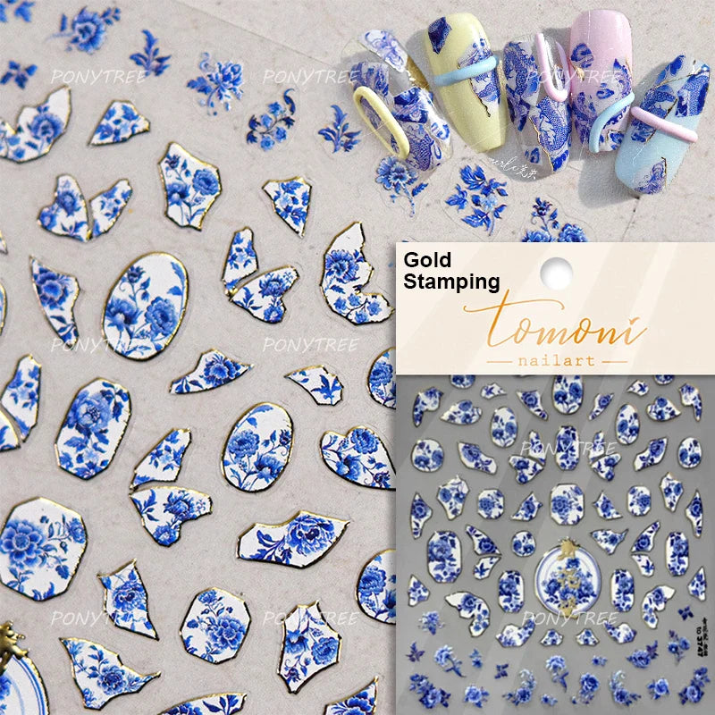 Chinese Dragon Auspicious Beast Mythological Legend Noble Loong Blue Pink Soft Relief Adhesive Nail Art Sticker Manicure Decals (ONLINE ORDER ONLY)