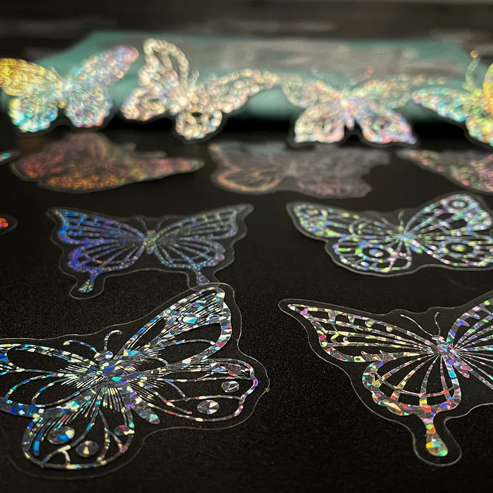 10/30/50/100pcs Cool Holographic Laser Butterfly Stickers Aesthetic Decals Laptop Suitcase Fridge Phone Graffiti Sticker Kid Toy (ONLINE ORDER ONLY)