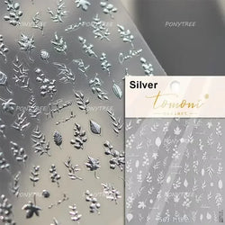 Hot Stamping Silver Rose Gold Tender Leaf Branches Flower Slash Leaves Maple Leaves Ginkgo Plant Flower Nail Art Stickers Decals (ONLINE ORDER ONLY)