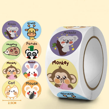 100-500pcs Kids Cute Cartoon Animals Praise Stickers 1Inch Labels for Children Teaching Toy Gift Card Party Packaging Wrapping (Online Order Only)