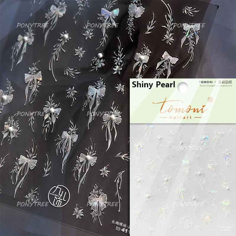 White Pearl Various Bowknot Line Tassel Tender Ribbon Arc Charming Self Adhesive Nail Art Decorations Stickers Manicure Decals (ONLINE ORDER ONLY)