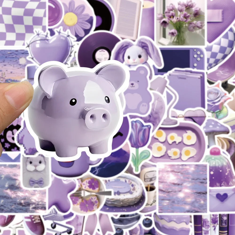 10/30/50PCS Cute Purple Stickers Ins Style Cartoon Decals Graffiti DIY Notebook Phone Skateboard Fridge Guitar Car Kids Toy Gift (ONLINE ORDER ONLY)