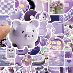 10/30/50PCS Cute Purple Stickers Ins Style Cartoon Decals Graffiti DIY Notebook Phone Skateboard Fridge Guitar Car Kids Toy Gift (ONLINE ORDER ONLY)