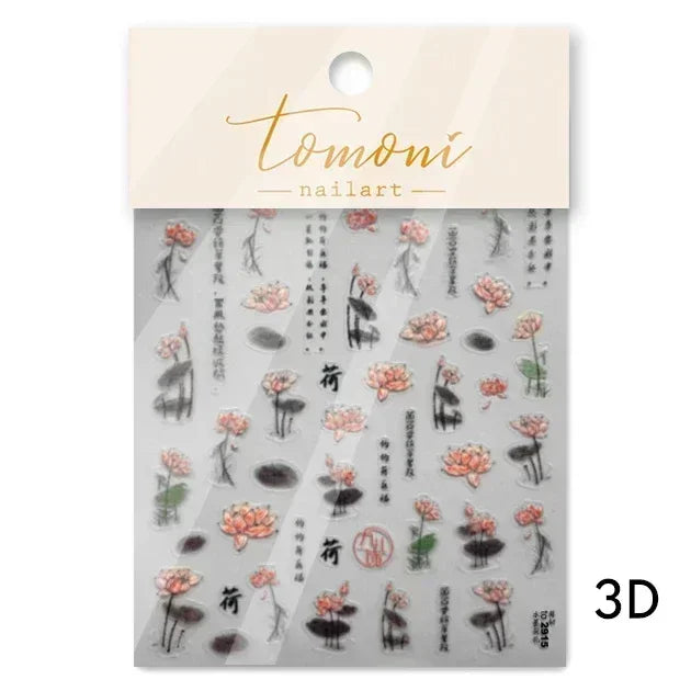 Red Plum Blossom Flower Chinese 3D Self Adhesive Nail Art Decoration Stickers Cheongsam Iris Lily Lotus Vase 5D Manicure Decals (ONLINE ORDER ONLY)