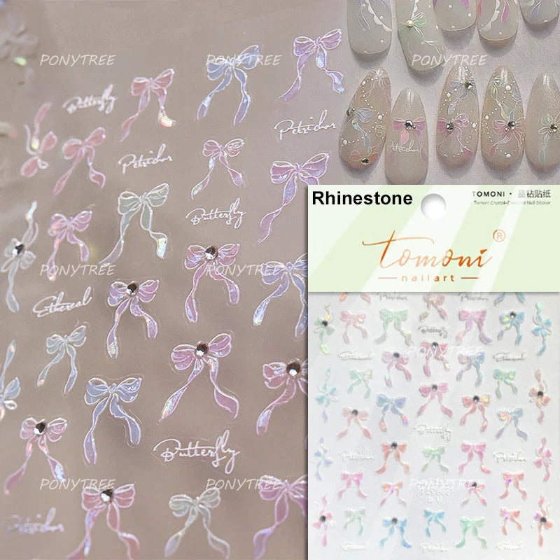 Cute 3D White Rose Flower Lace Bud Silk Bowknot Butterfly Dreamy Shiny Relief Chic Self Adhesive Nail Art Sticker Manicure Decal (ONLINE ORDER ONLY)