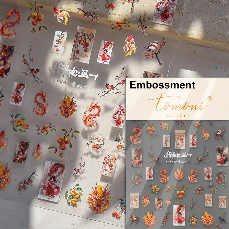 Swallow Bird Insect Animal Phoenix Peacock Dove 3D Self Adhesive Nail Art Stickers Chinese Ancient Poetry Manicure 5D DIY Decals (ONLINE ORDER ONLY)